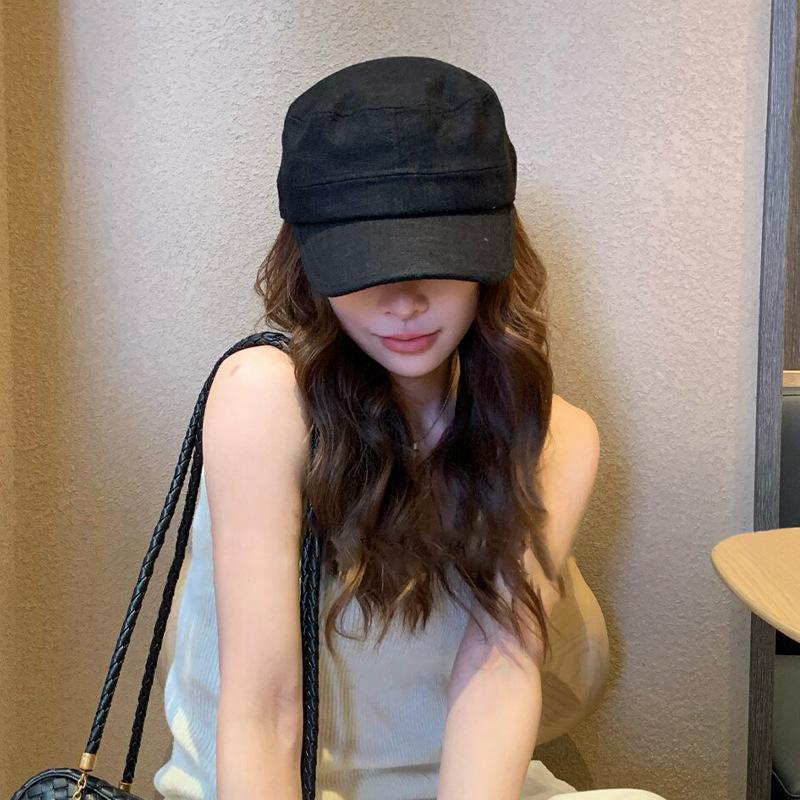 Retro Cotton-Linen Breathable Flat-Top Hat Vintage-Style Riding Cap Fashionable Duckbill Cap for Women Flatters the Face Shape