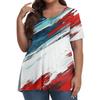 Women's Fashion Casual V-Neck Pullover Short Sleeve Large Size Independence Day Printed T-Shirt Top