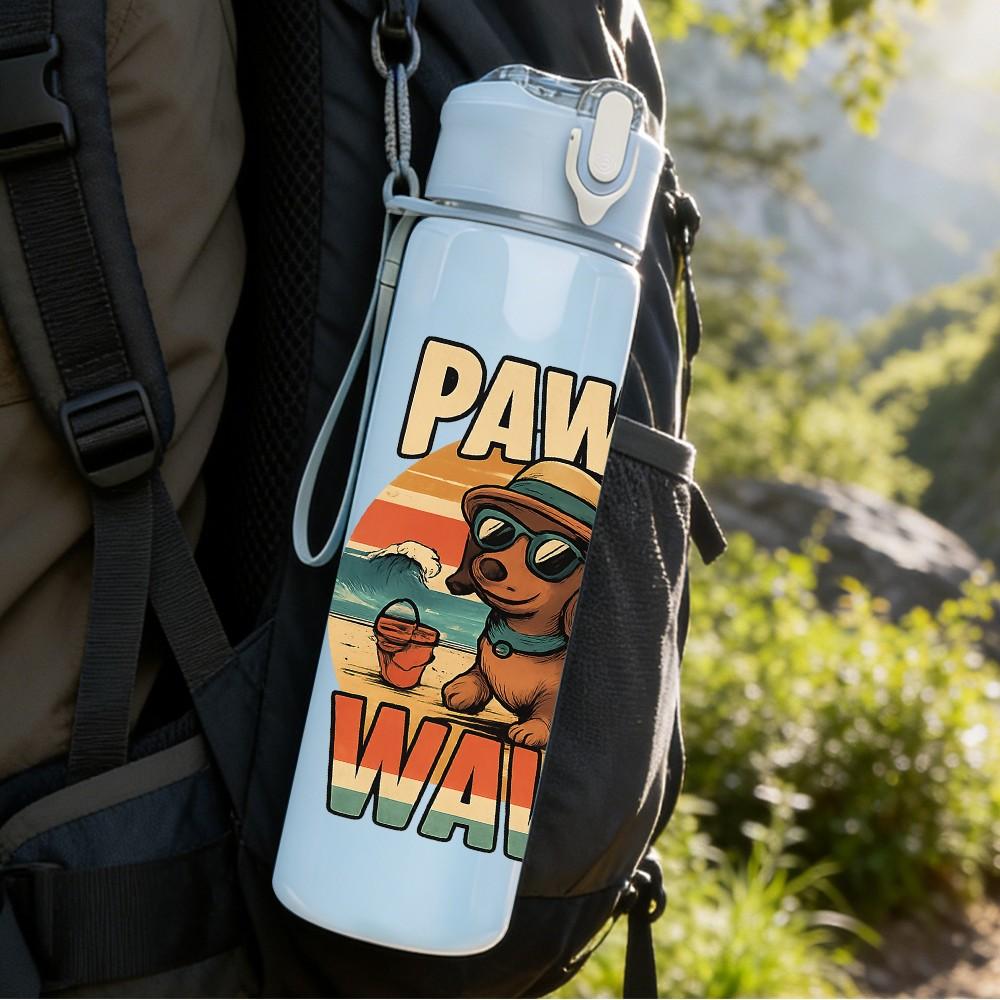 1PC Paws And Waves Surf Dog 750ml Color Plastic Sports Water Bottle Leakproof Flip Straw Lid Suitable for Sports Office Home Use