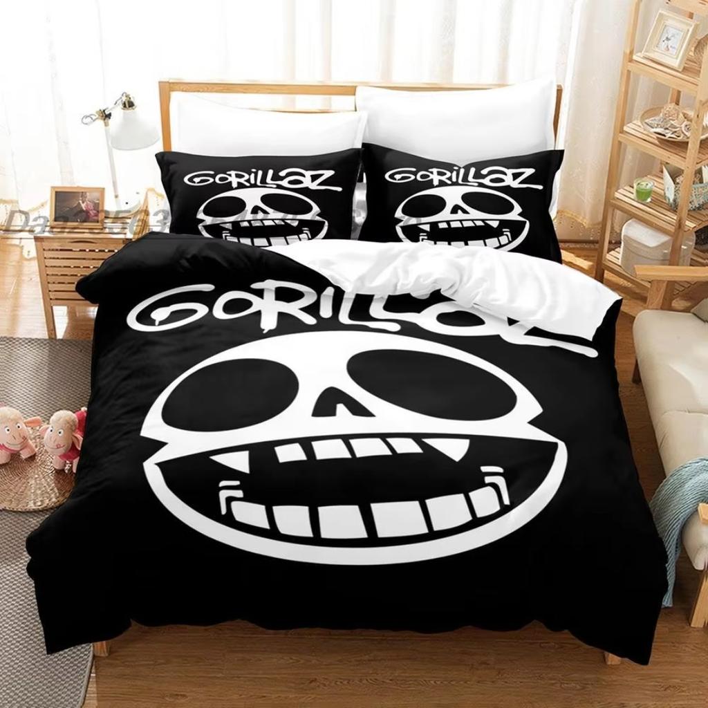 Virtuelles Gorillaz-Bettwäscheset, Gorillaz-Bettbezüge, Doppelbett- und Einzelbettgröße, Bettbezug, Cartoon-Kinderbettwäsche für Zuhause