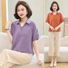 Mother's Summer Embroidered Cotton Linen Short Sleeve Top - Loose Casual Shirt for Middle-aged Women