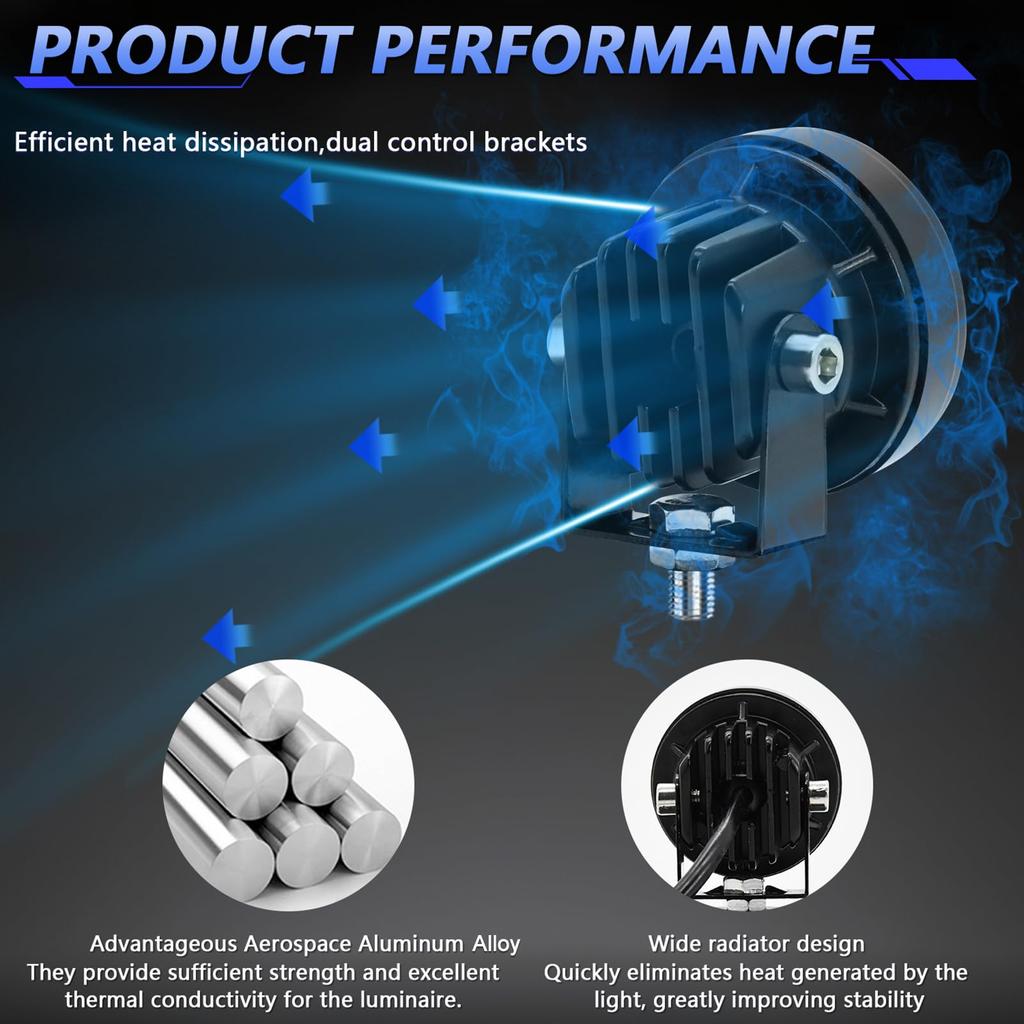 Xtahdge LED Driving Lights, 60W 6000LM Motorcycle Driving Fog Lights, Waterproof Round LED Spotlights