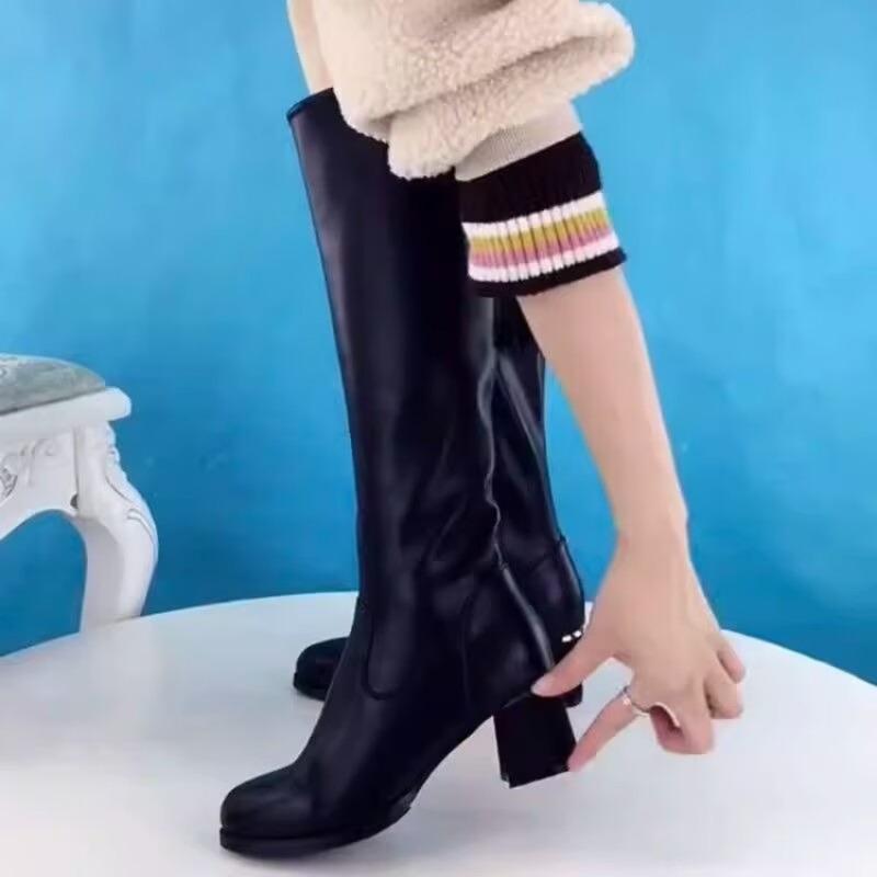 Slimming Shoes, Elastic Boots, Women's Mid-calf Boots, New Versatile Boots, Mid-heel Side Zipper Boots That Don't Reach The Knee