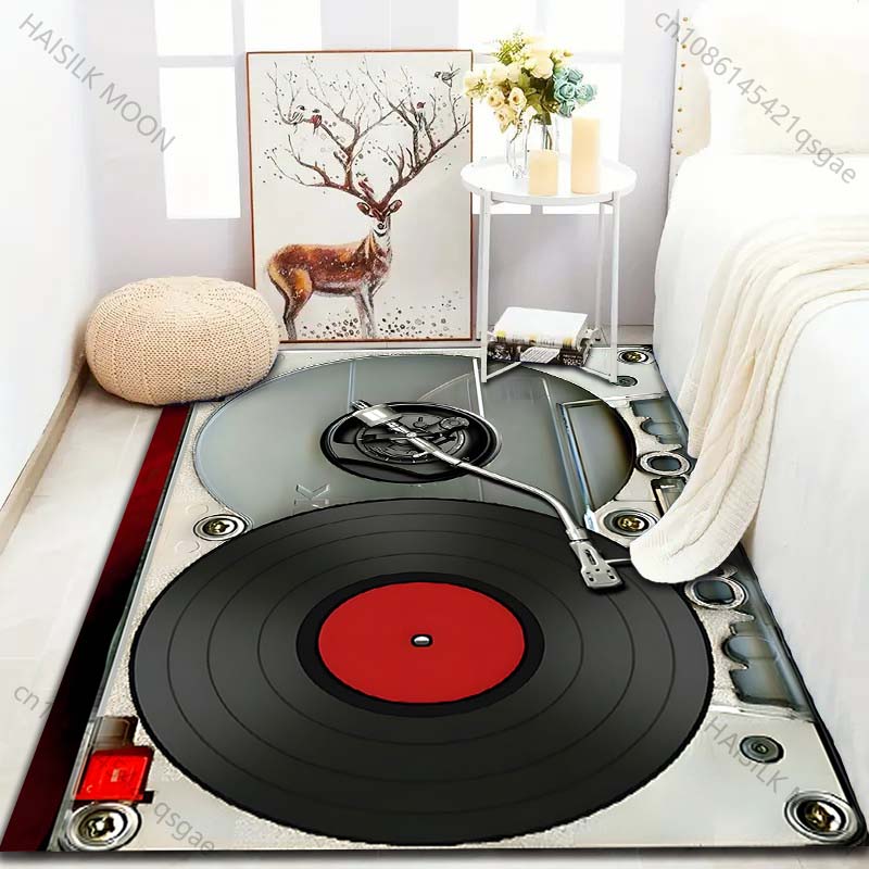 Retro Vinyl Record Player Printed Carpet for Bedroom Living Room Bedside Sofa Floor Mat Modern Home Decor Area Rug for Gifts