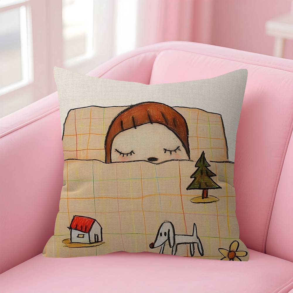 Art YYoshitomo NNaras Pillow Gift Home Office Decoration Bedroom Sofa Car Cushion Cover Case 45x45