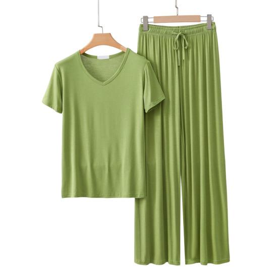 

Женский комплект пижамы из 2 предметов, повседневный, с V-образным вырезом, с короткими рукавами, пуловер, комплект брюк с широкими штанинами, летние наряды для отдыха L светло-зеленый