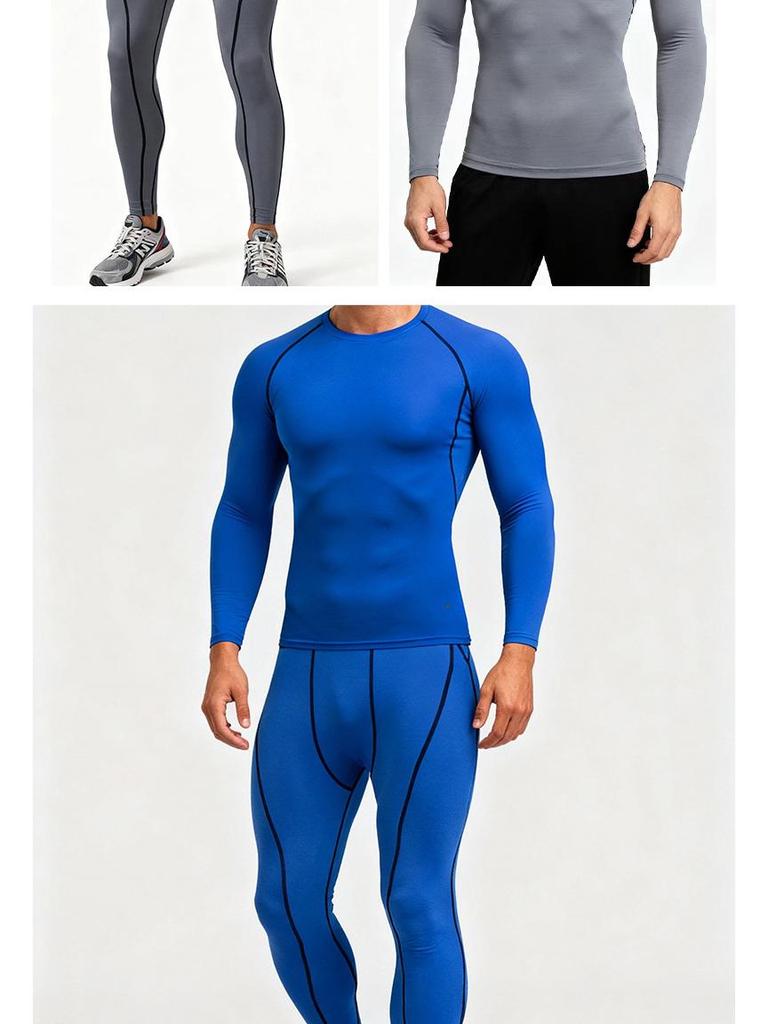 Men's Quick-Dry Sports Fitness Set: Breathable Long Sleeve Top & High Elastic Pants for Basketball, Running, Football & Training