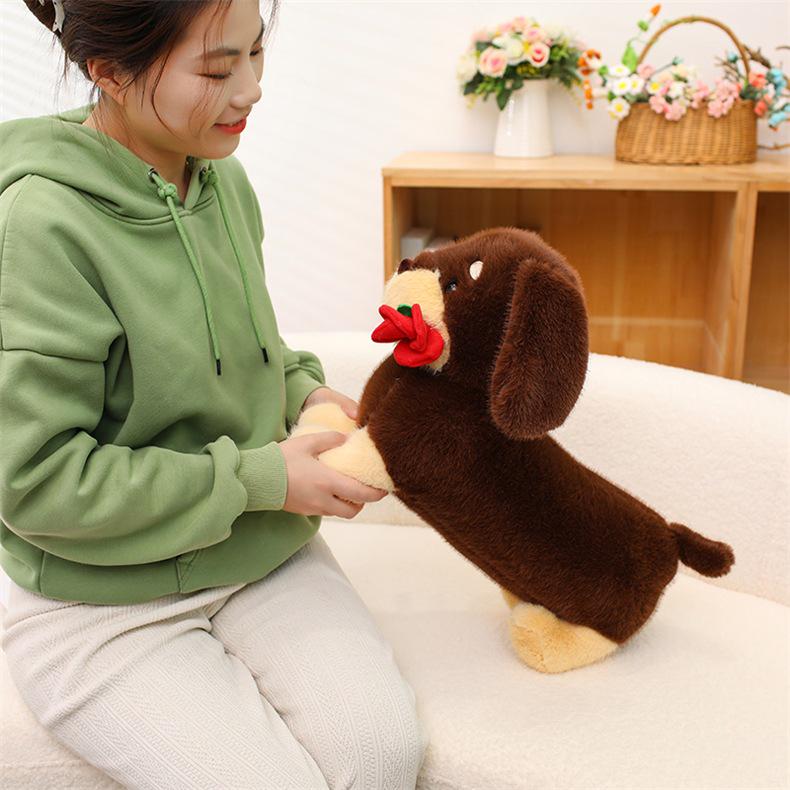 Adorable Sausage Dog Plush Toy: Cute Puppy with Rose - Ideal Gift for Girlfriend or Lover