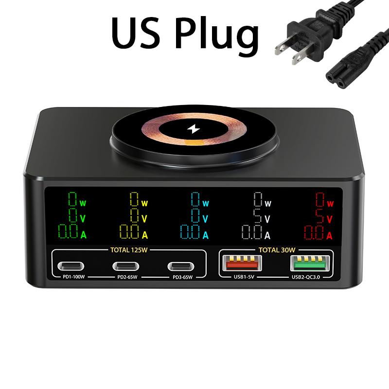 

140W Magnetic Wireless Charging GaN USB C Charger PD 100W USB Type-C QC3.0 Desktop Fast Charge For Mackook Tablet iPhone Samsung