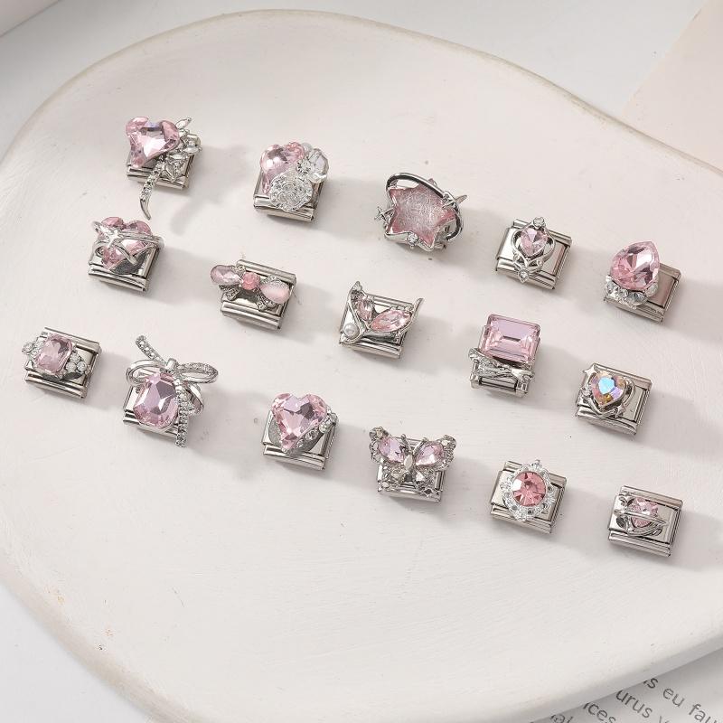 Shell Starfish Star Rose Flowers Heart Crown Zircon Italian Charm Links Fit 9mm Stainless Steel Bracelet Women DIY Making Gifts