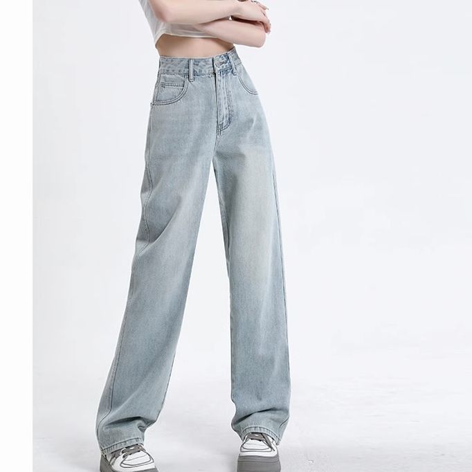 Retro Old Wide-leg Jeans for Women In Autumn and Winter New High-waist Straight and Loose Slimming and Draped Floor Pants