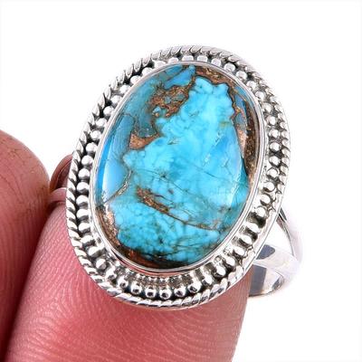 Natural Blue Copper Turquoise Gemstone 925 Solid Sterling Silver Ring S.9 Z3k93