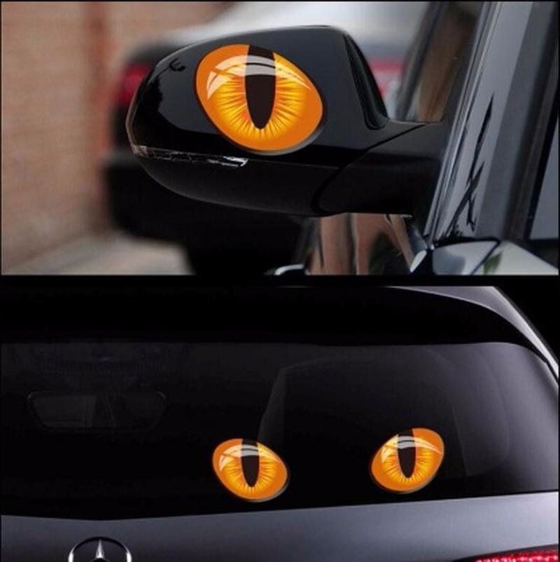 Funny 1 Pair Three Dimensional Cat's Eye Car Sticker Rearview Mirror Car Stickers Realistic Sticker