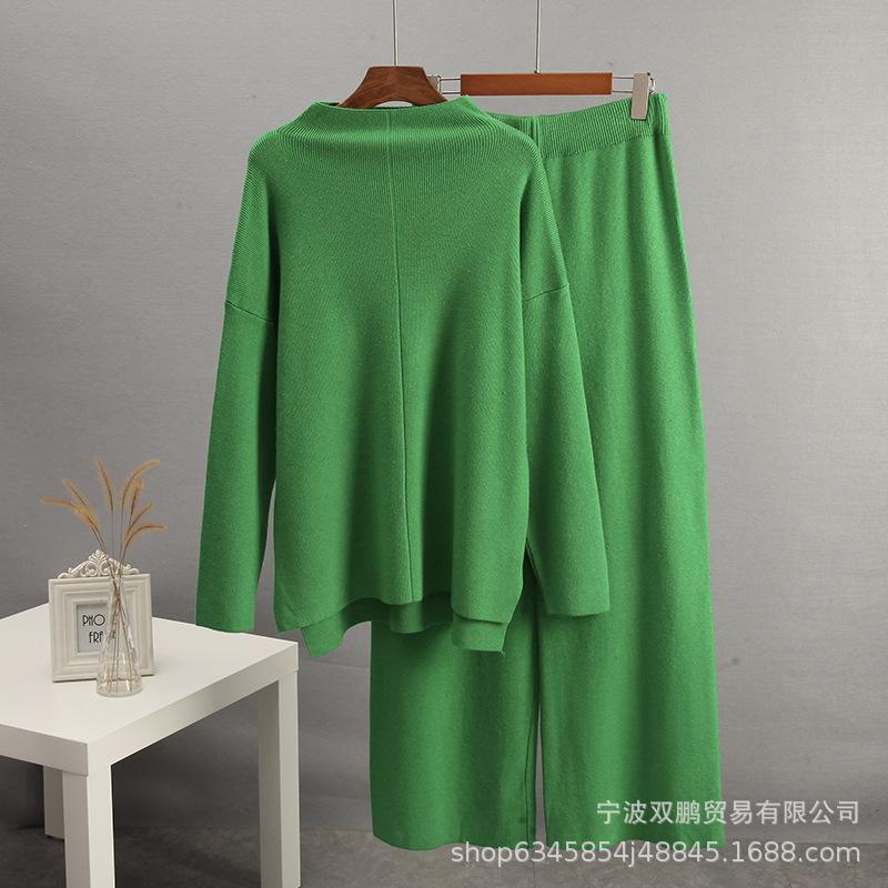 2026 Hot Sale Solid Color Two Piece Set Women Irregular Split Top Wide Leg Pants Casual Loose
