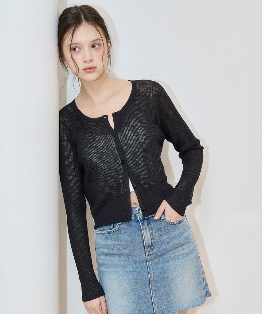 Bibyseob See-Through Crop Cardigan Black [T52]