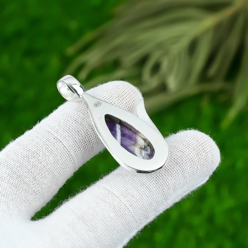 Wedding Gift For Her 925 Silver Natural Chevron Amethyst Gemstone Pendant