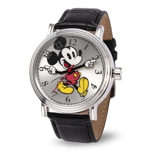 Disney W001868 Mickey Mouse Stříbrné hodinky s černým řemínkem pro muže