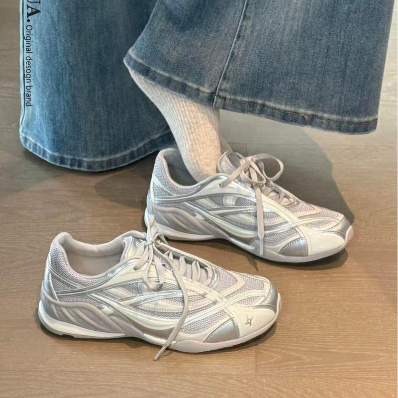Niche design silver dad shoes women's mesh breathable retro sneakers, showing small versatile and lightweight casual shoes
