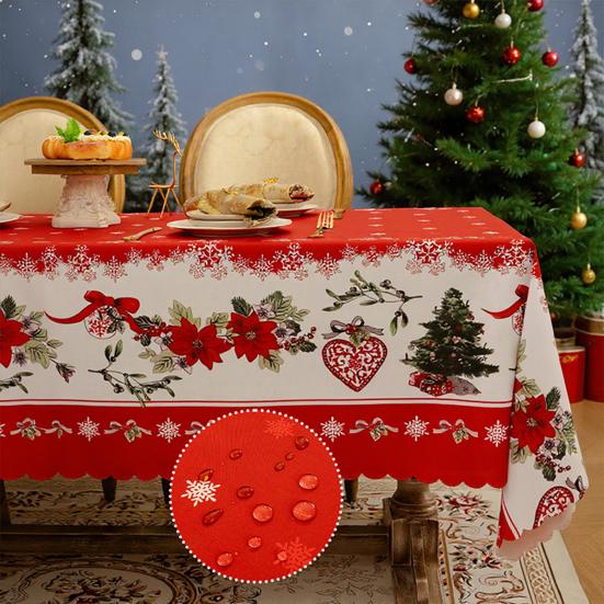 Christmas Rectangle Tablecloth Waterproof Xmas Holly Candy Cane Table Cloth Washable Table Cover for Home Dinner Party Decoration