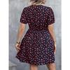 Fashion Elegant Floral Printed Dress Women's Plus Size Loose V Neck Casual Slim Waist A-line Party Dress Short Sleeved Bohemian V-neck Loose Clothing