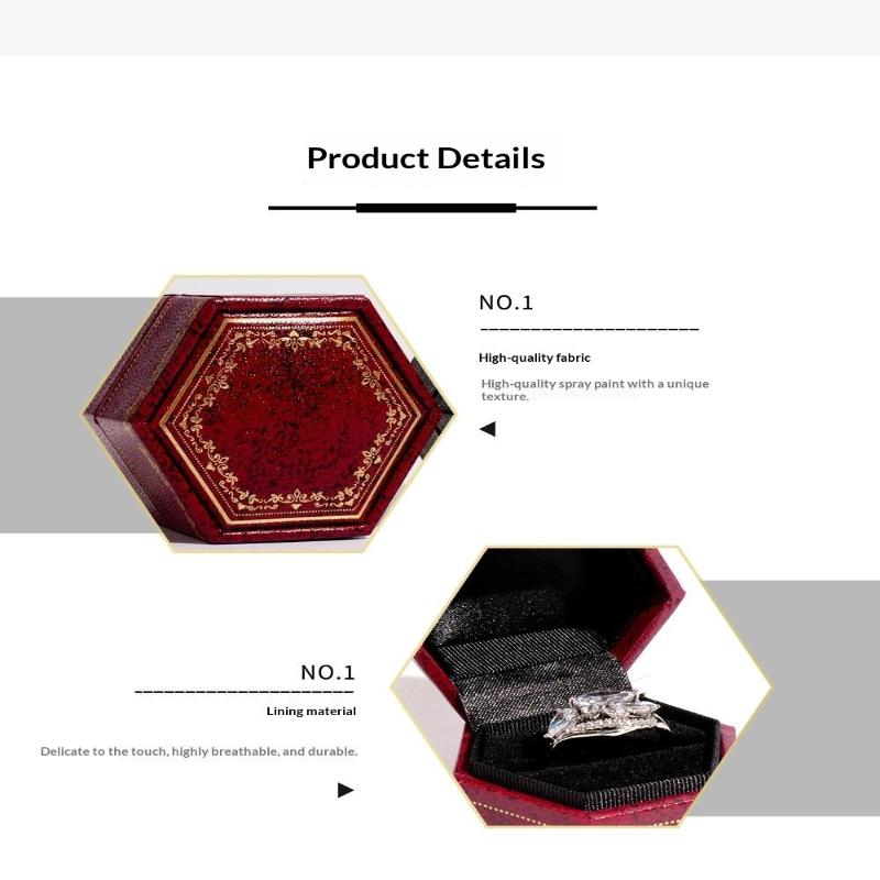 Vintage Hexagonal Velvet Ring Box Delicate Embossed Jewelry Storage Case For Proposal Wedding Jewelry Display Use