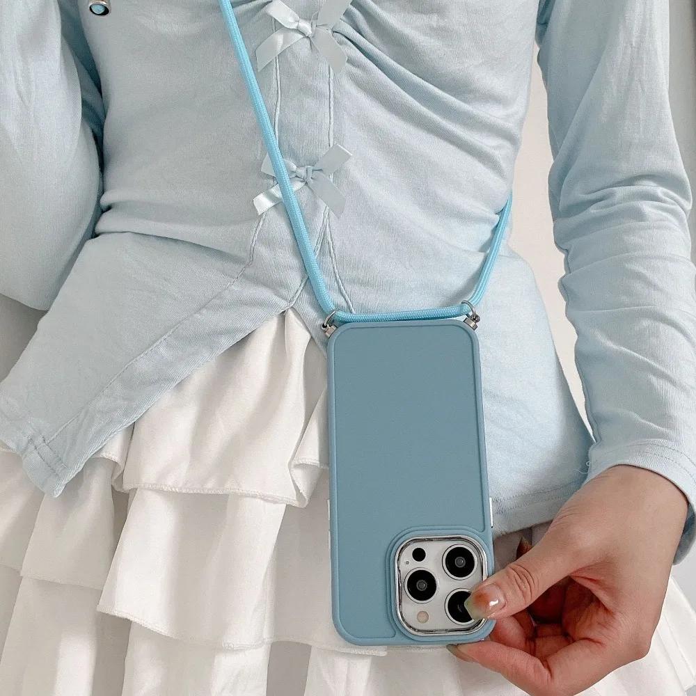 Luxusní crossbody náhrdelník šňůrka pouzdro na telefon pro iPhone 15 14 13 12 11 Pro Max X XS XR 7 8 Plus SE   Kryt se šňůrkou