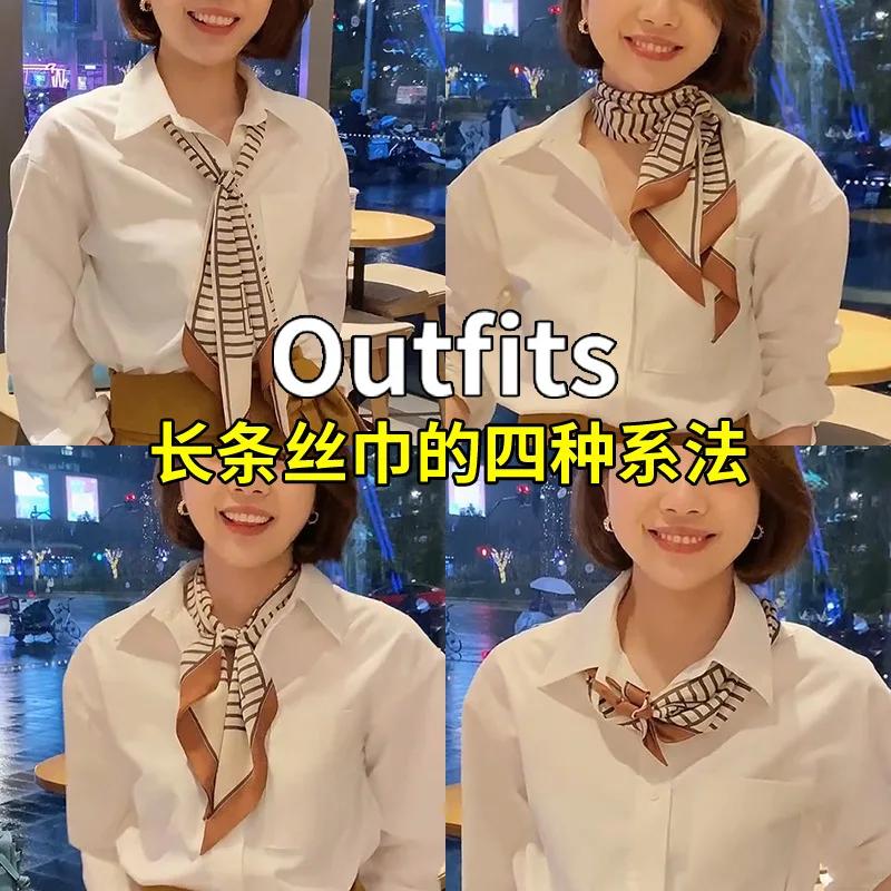 Mode Blauer Druck Seidenschal Damen Weicher Satin Pferdehaarband Schräges Halstuch Büro Hijab Stirnband Foulard Taschenbänder Geschenk