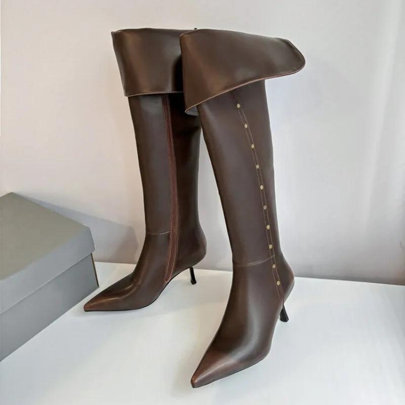 Fashion New Two Ways of Wearing Cowhide Cross Strap Over The Knee Boots Sexy Hot Girl Pole Dance 7cm High Heels Knight Boots Size 33-40