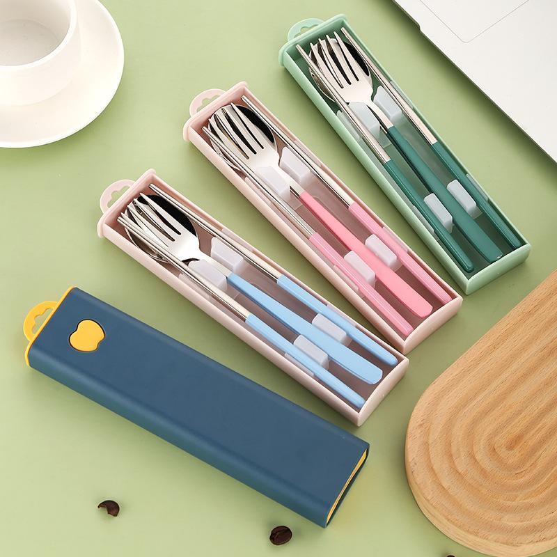 304 stainless steel tableware spoon fork chopsticks three-piece set portable tableware travel student tableware set