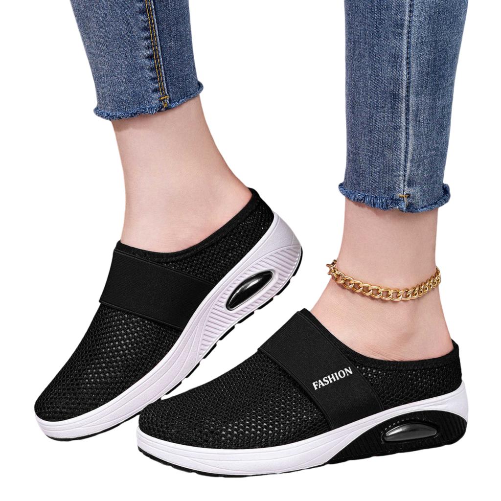 Slip On Mesh Shoes Lightweight Breathable Casual Walking Sneakers with Elastic Band and Air Cushion Sole for Daily Wear