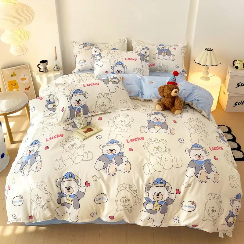 Blue Love Duvet Cover Set Heart Shaped Cute Rabbit Print Bedding Sets For Women Girls Teens Bed Set Flat Sheet Reversible Covers