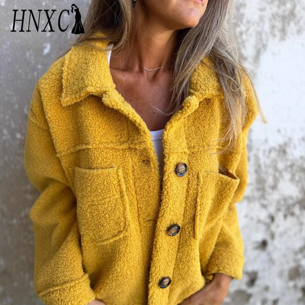 HNXC Women's Vintage Casual Lattice Print Autumn Winter Long Sleeve POLO Neck Jackets & Coats