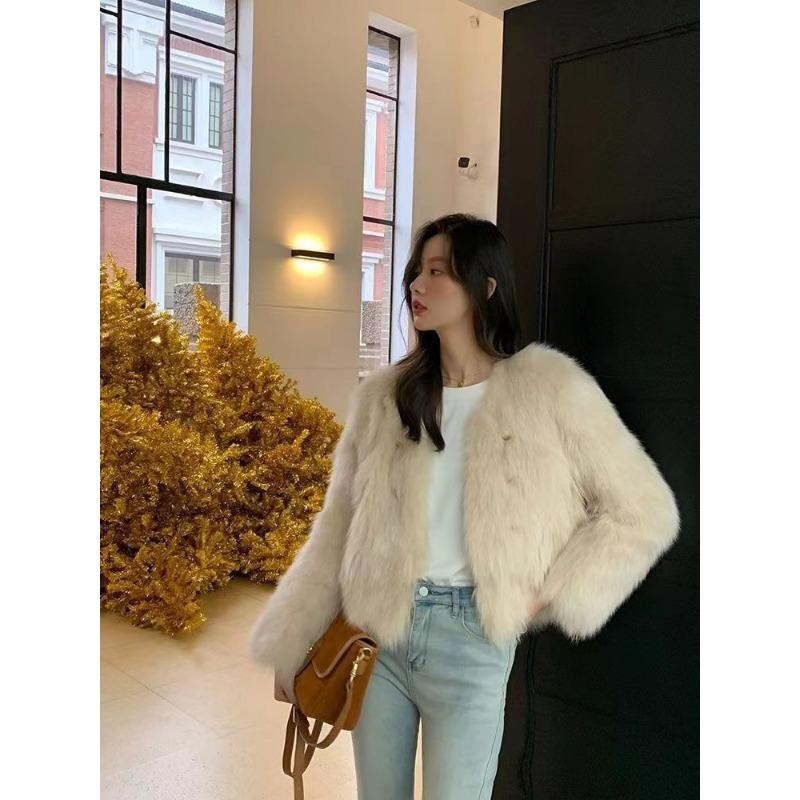 Nuovo Cappotto di Pelliccia Autunno Inverno da Donna, Stile Corto Imitazione Pelliccia di Volpe, Scollo a V, Piccola Statura, Lusso Leggero, Versione Coreana, Abbigliamento Popolare da Donna