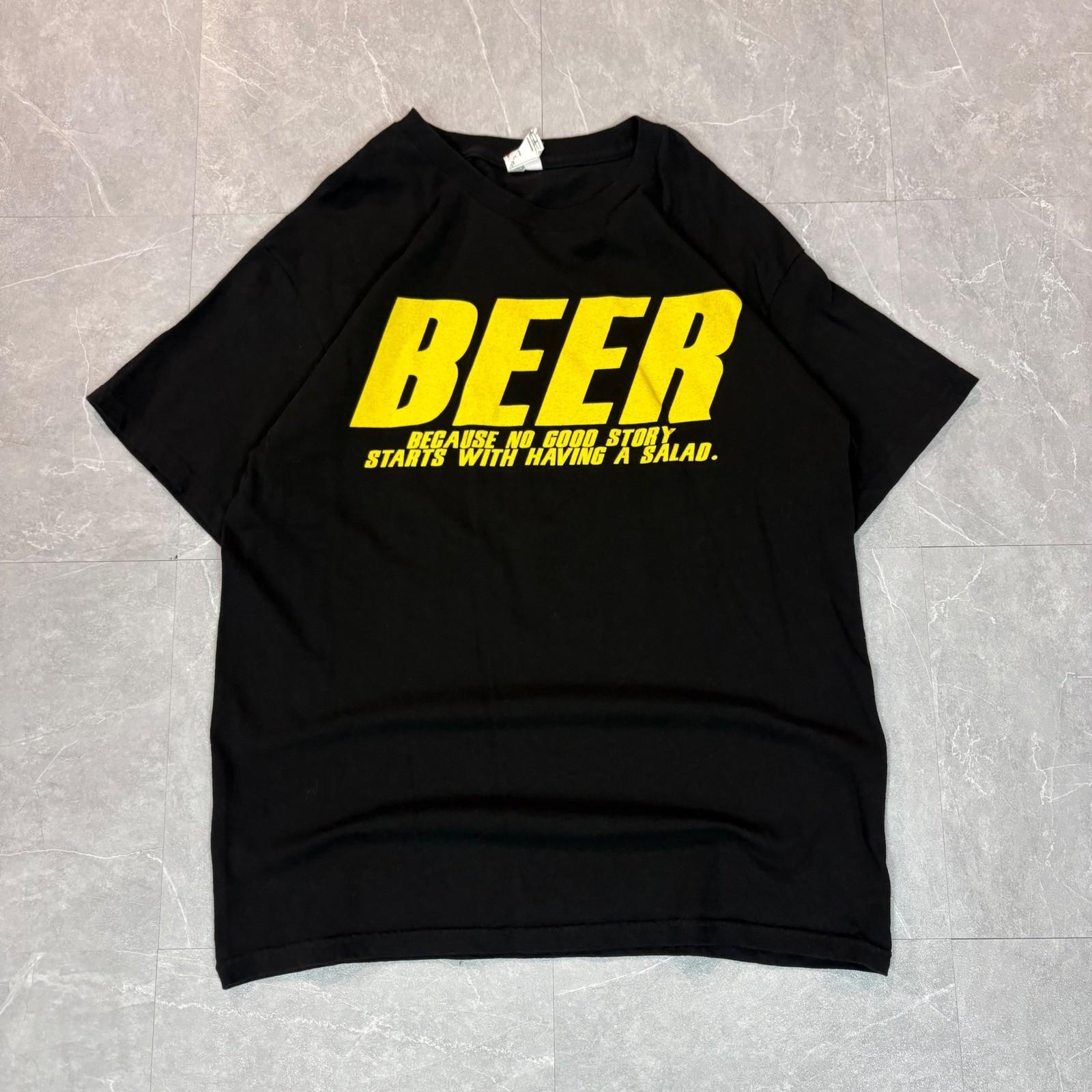 Beer No Good Story Starts With Salad Graphic Mens Large Black Yellow Unisex T-Shirt M