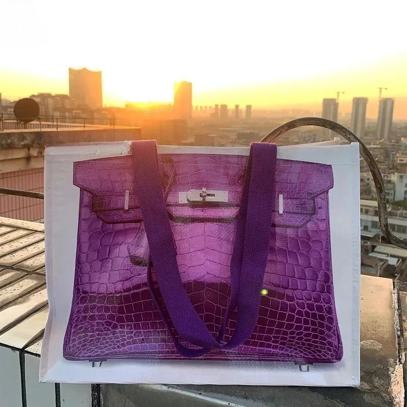 Treasure Bags Blogger's Parodie Creatieve Boodschappentassen Vrouwen Grote Capaciteit Print Handtas Boodschappentas Geweven Boodschappentas Grappige Tote Bags 41X31X21 CM paars