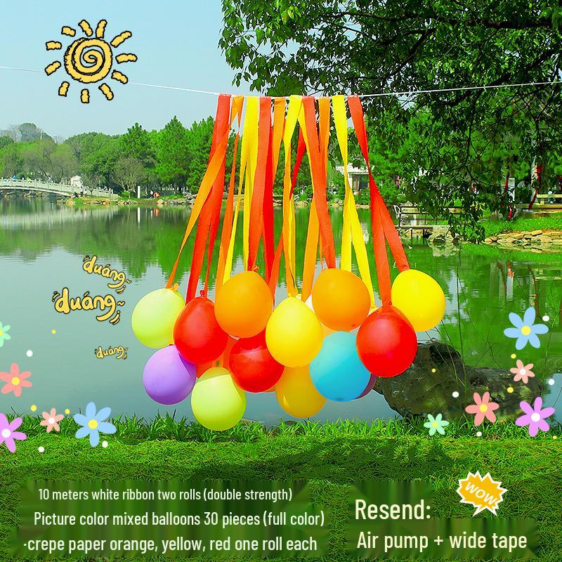 Colorful Balloons, Streamers & Silk Ribbons Set for Birthday Decorations - Ideal for Kindergarten Parties on June 1st