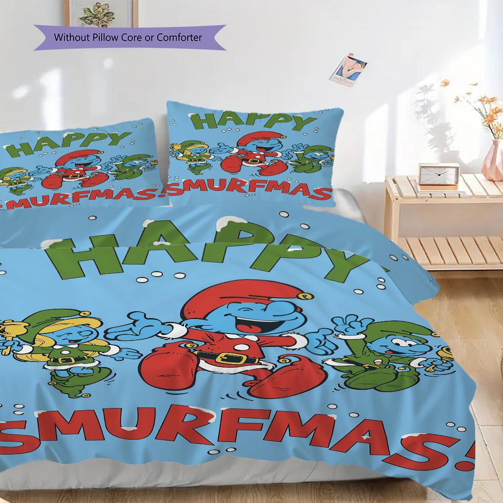 Smurf Village Adventure Threepiece Set 1 Duvet Cover 2 Pillowcase Without Core Christmas Birthday Gift Soft And Comfortable Bedding Set