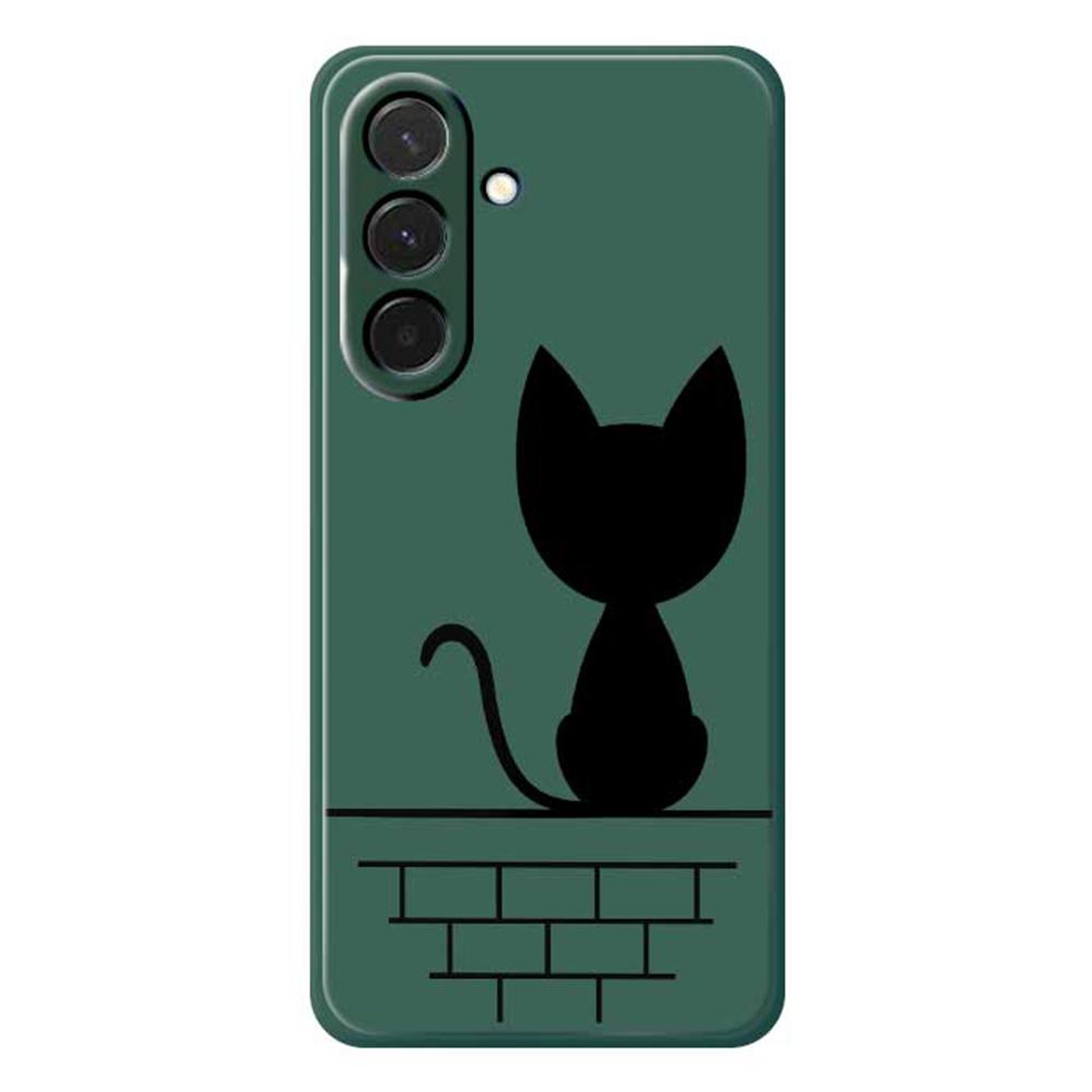 For Samsung Galaxy A36 5G Case Black Cat On the Wall Pattern Printing Straight Edge TPU Phone Back Cover