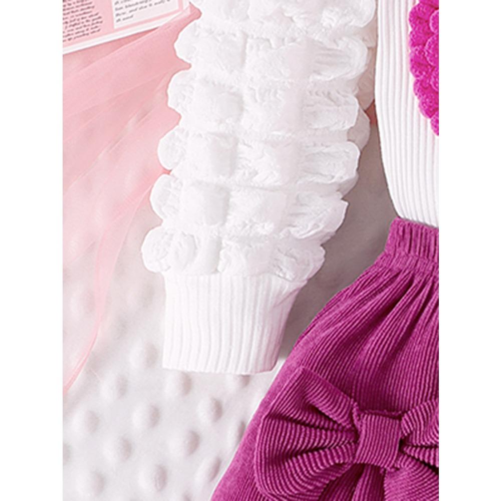Children's Sweet Suit Spring and Autumn Girls Bubble Sleeve Love Top + Bow Skirt 2pcs Kids 6M-3Y Clothing