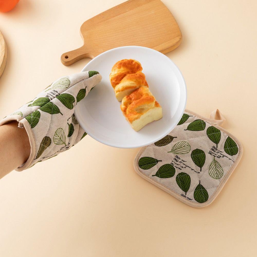 4Pcs Thickened Microwave Oven Glove Cotton Linen Heat Resistant Gloves Oven Gloves Set  Microwave