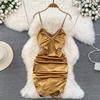 Sweet Cool Spice Girl Acetate Satin Suspender Skirt Fashion Waist Skinny Small Folded Short Hip Wrap Dress Summer