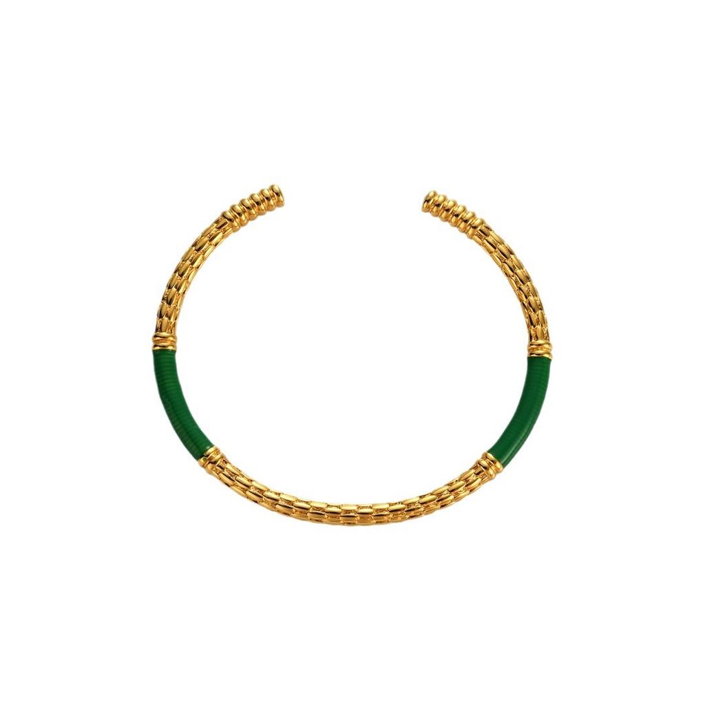 French Niche Design Emerald Thin Bracelet Enamel Splicing Golden Snake Scale Opening Bracelet Female High Texture Versatile