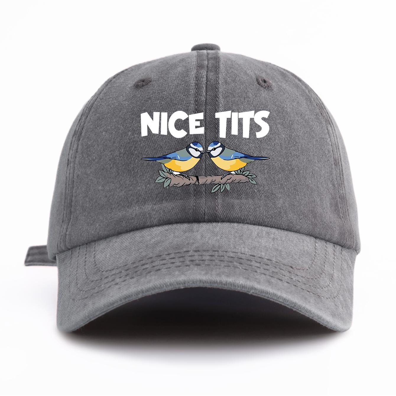 pc NICE TITS Print Washed Baseball Cap for AdultsMinimalist Retro Style Casual Soft Adjustable Dad HatPerfect As Gift