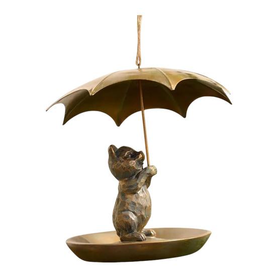 Animal Hummingbird Feeder with Umbrella Squirrel/Cat/Dog Holding Umbrella Birds Feeder Metal Hummingbird