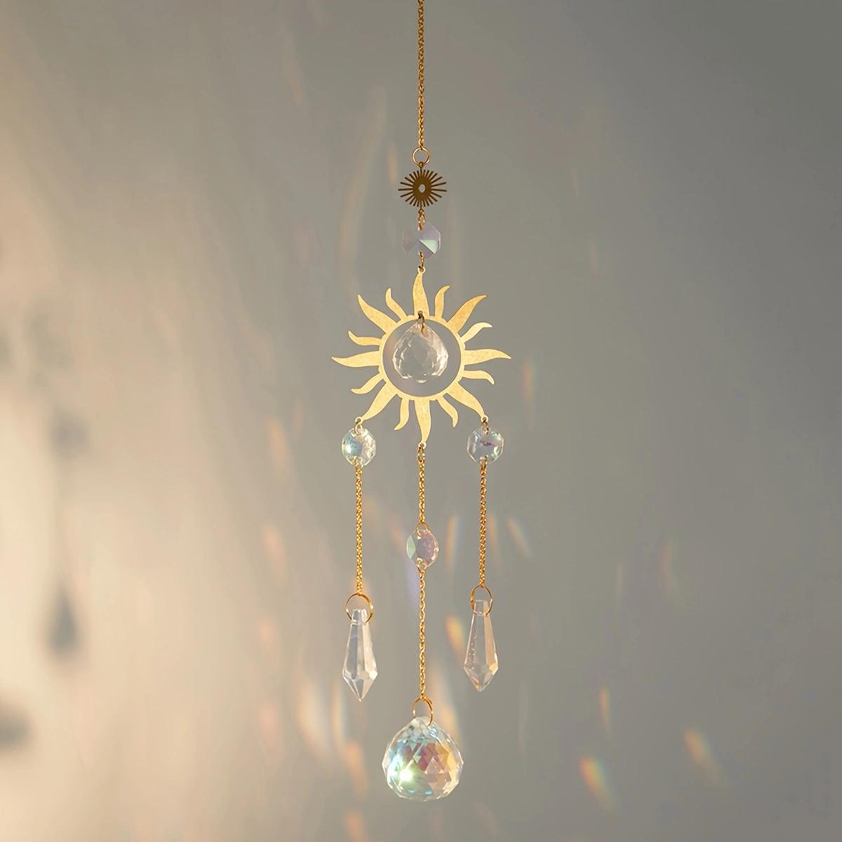 1pc Metal Sun Pendant Handmade Wind Chime Charm Car Decoration Outdoor Garden Crystal Sun Catcher