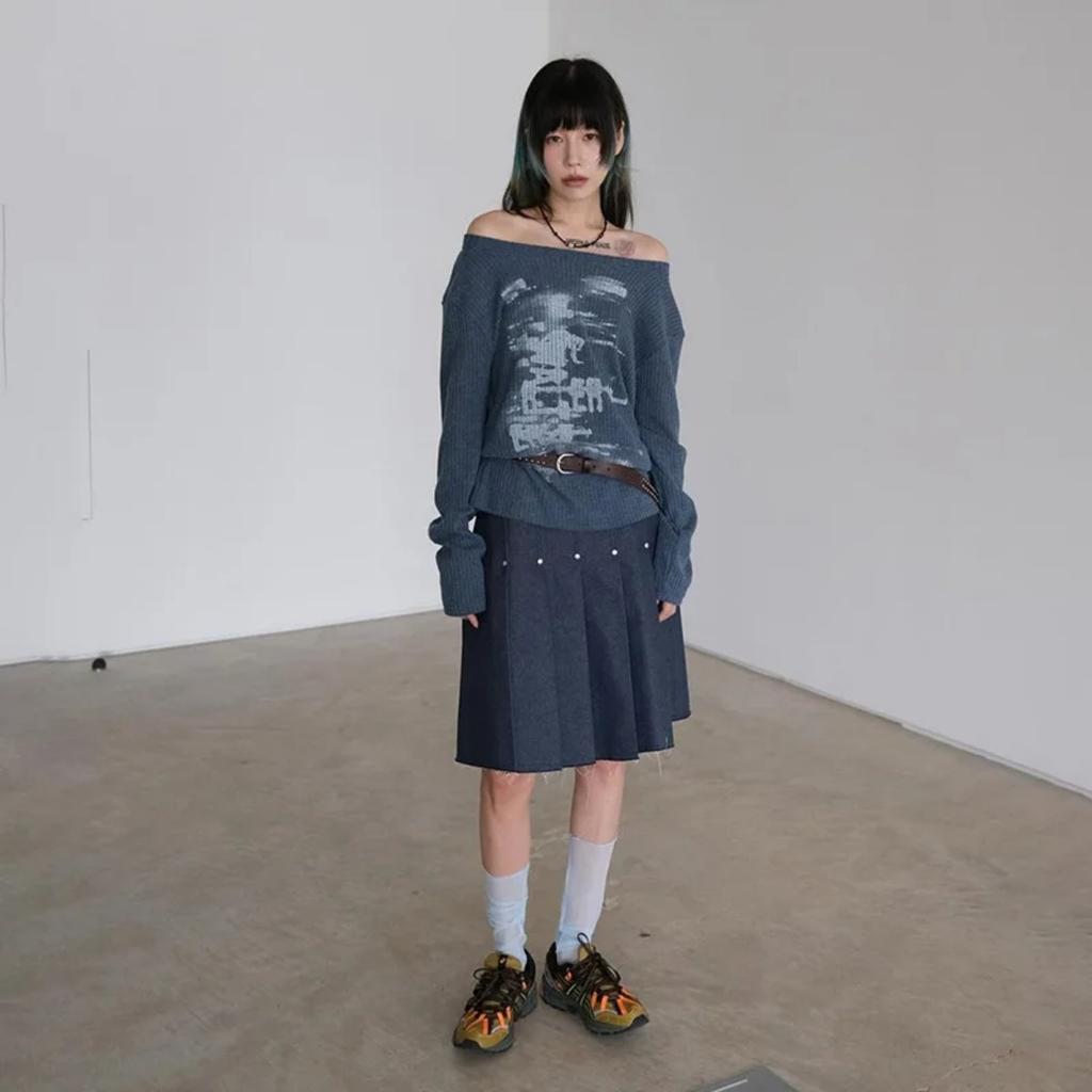 VAYLA Autumn Harajuku Women Printing Tees Vintage Streetwear Grunge Skew Collar Tops Y2k Aesthetic Loose Casual Hiphop Vintage Tops