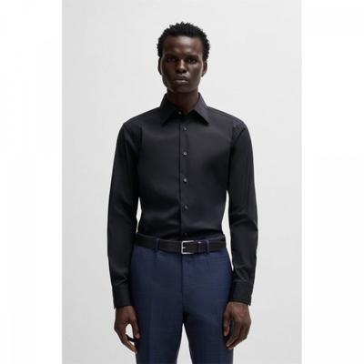 Bomuldsblanding Stretch Poplin Slim Fit Skjorte Mørkeblå 50525357410