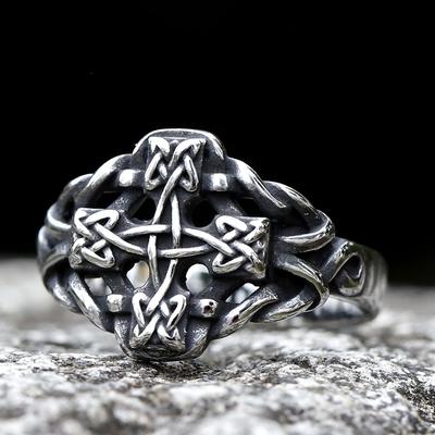 316L Stainless Steel Viking Cross Ring for Men Celtic Knot Amulet Fashion Jewelry Gift