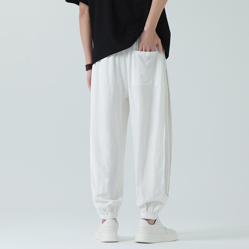 2024 Men's Cotton Linen Athletic Long Pants: Plus Size, Casual Elastic Waist.