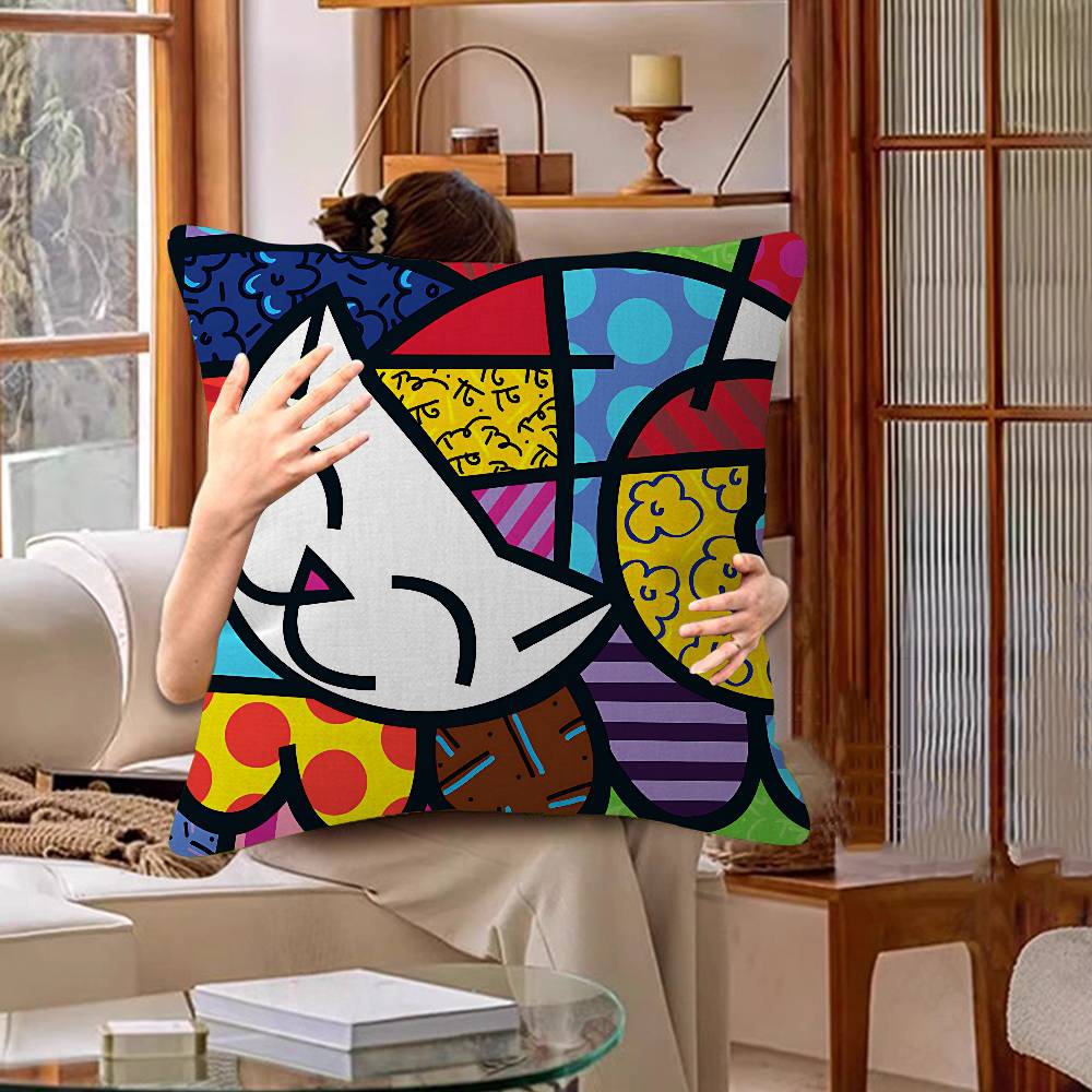 Kleuren R-Romero B-Britto Kunst Gepersonaliseerde Kussensloop Kinderkamer Wilde Feest Decoratie Kussensloop Kind Verjaardag Douchecadeau 50x50cm